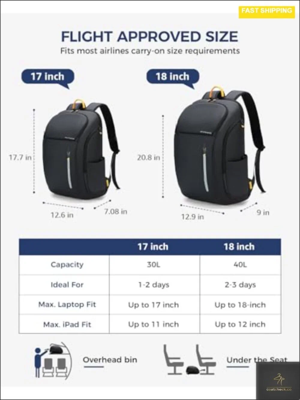 18 Inch Laptop Backpack for Men with USB Port, Water Resistant Business Travel